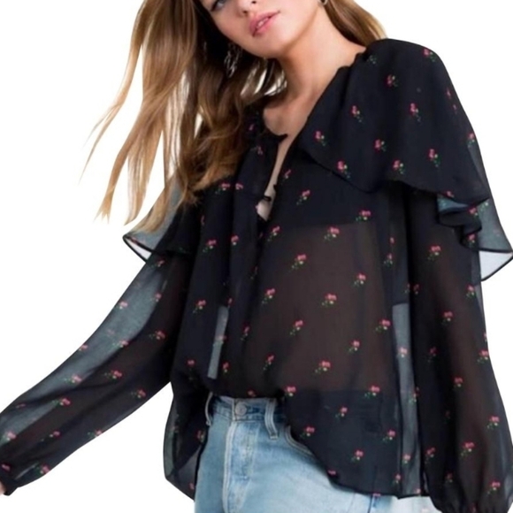 Wildfox Sheer Floral Ruffle Blouse - Picture 1 of 9